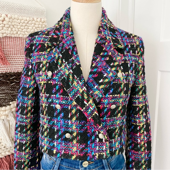 NWT ZARA Textured Cropped Tweed Double-Breasted Jacket Blazer Size S - Picture 2 of 12